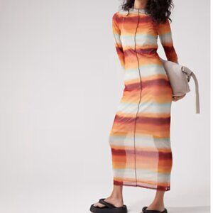 Pieces seam detail maxi dress in ombre orange, red, sheer, beach cover up S